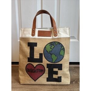 Brighton 15"  "Love Makes the Earth  Go Round" Jute Canvas Shopping Tote Bag